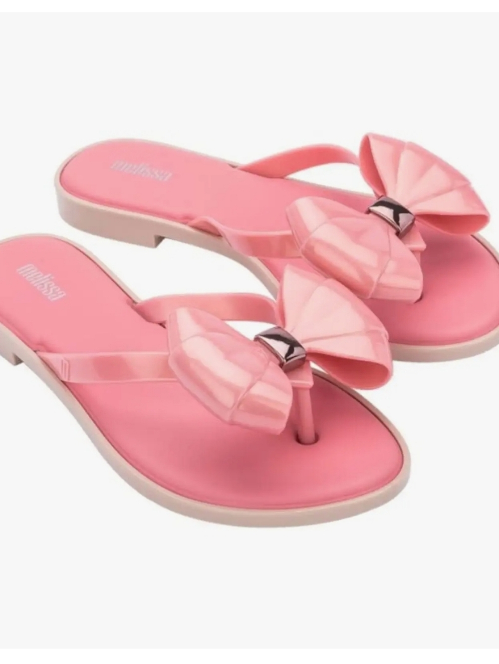 Melissa Pink Bow Jelly Flip Flop Slim Sandals Size 8 - Picture 1 of 5